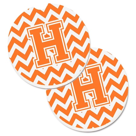 Carolines Treasures Letter H Chevron Orange and White  Cup Holder Car Coaster, PK2 CJ1046-HCARC